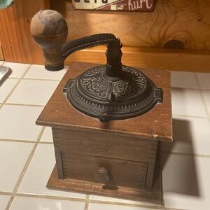 Antique wooden coffee mill